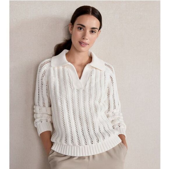 NWOT Haven Well Within Open Stitch Johnny Collar Sweater, White, Sz S - Picture 1 of 5